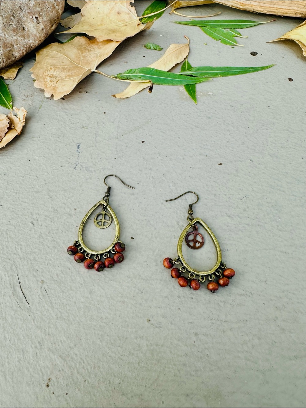 Bohemian Teardrop Dangle Earrings with Red Beads